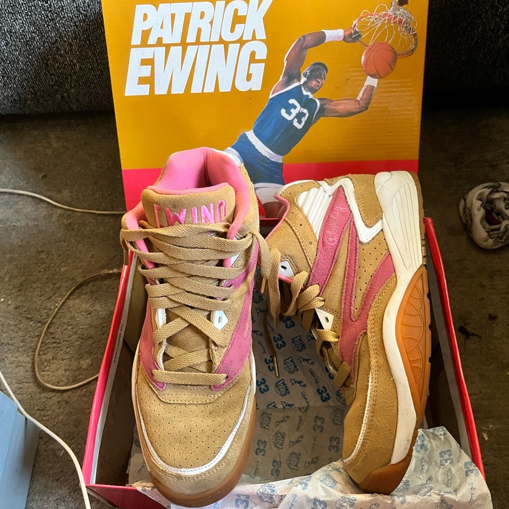 Ewing Men's Athletic Shoes - Tan and Pink